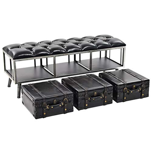 Festnight Banco de Almacenamiento de Diseño Industrial Puf Caja de Almacenamiento con 3 Cajones de Maleta Patas de Acero MDF y Cuero Artificial 120x41x46,5cm