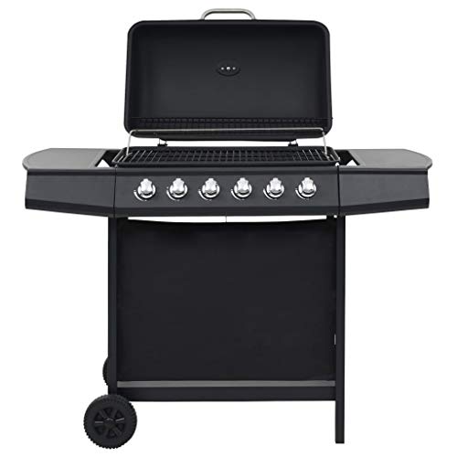 Festnight Barbacoa Portátil de Gas Barbacoa Gas Piedra Volcanica con 6 Zonas de Cocción Negra de Acero 112 x 54 x 98 cm