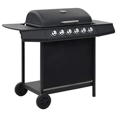 Festnight Barbacoa Portátil de Gas Barbacoa Gas Piedra Volcanica con 6 Zonas de Cocción Negra de Acero 112 x 54 x 98 cm