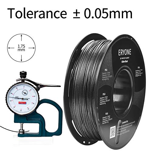 Filamento PLA 1.75 mm Negro Brillante, Negro Brillo, ERYONE Filamento PLA Filament para Impresora 3D y Lápiz 3D, 1KG, 1 Carrete