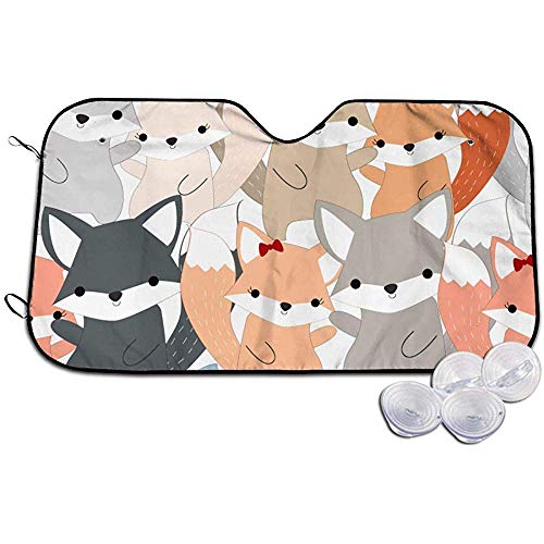 fingww Parasol Protector Solar para Cute Dog Or Fox Universal Car UV Y Heat Reflector Parabrisas Automotriz Sombrillas Diseño De Impresión Personalizado Colorido Impreso Divertido Verano
