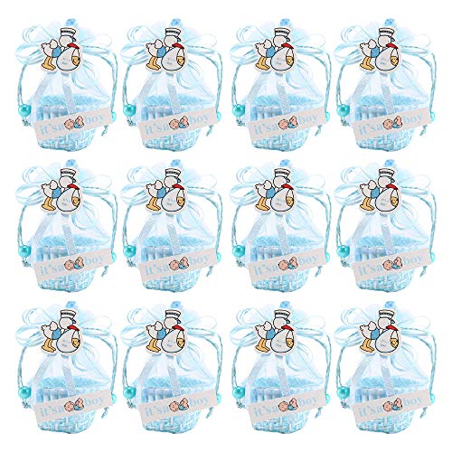 FireAngels 12 piezas DIY Bear Pattern/Cute Duck Cumpleaños Baby Shower Party Favors Basket Candy Box con cintas bautizo niño niña cajas de regalo Blue-Duck