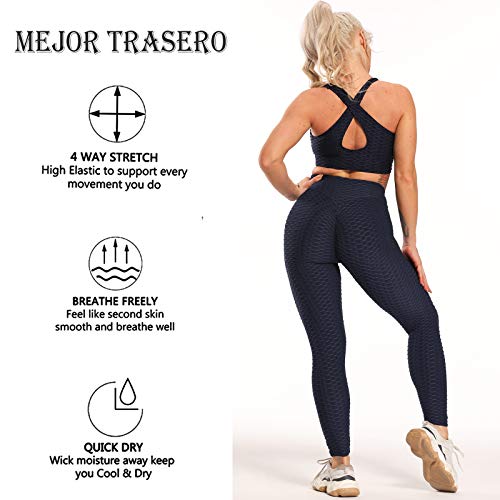 FITTOO Leggings Push Up Mujer Mallas Pantalones Deportivos Alta Cintura Elásticos Yoga Fitness  Azul M