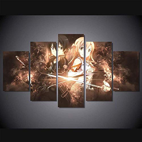 FJNS Lienzo artístico para la Pared 5 Unidades de Lona Anime Espada Clérigo Bestia Imprimir Kirito Sao Imagen Poster Wall Art Picture Decoración del Hogar Decoración,A,30×40×230×60×230×80×1