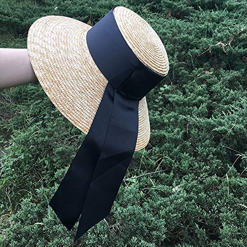 Flat Top Beach Sombrero De Paja Moda Transpirable Protector Solar Gran Alforfón Sombrero De Paja Mujer Vacaciones De Verano Sombrero para El Sol Sombrero para El Sol (Color : Beige)