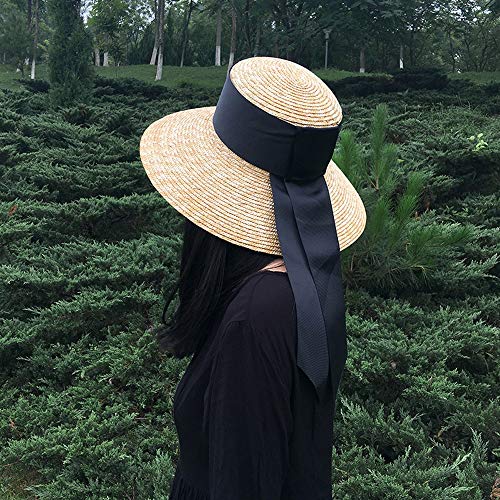 Flat Top Beach Sombrero De Paja Moda Transpirable Protector Solar Gran Alforfón Sombrero De Paja Mujer Vacaciones De Verano Sombrero para El Sol Sombrero para El Sol (Color : Beige)