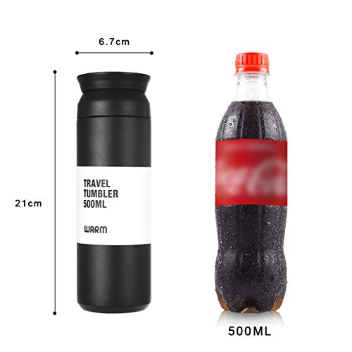 flintronic Taza de Viaje, Termo Taza 500ML Travel Mug, Frasco de VacíTazas de Café Viaje Termo Inoxidable, Térmica de Doble Pared, Térmica de Doble Pared, Aislado al Vacío, para Coche Oficina, Negro