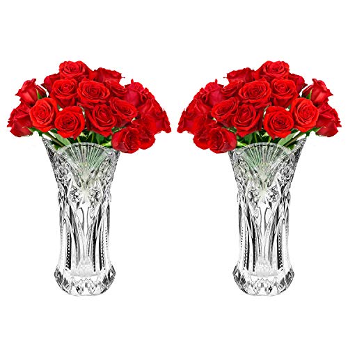 Floreros Decorativos Altos (2Pcs) - 25cm Floreros Cristal - Florero Cristal Redondo - Decoración de Bodas, Floreros para la Sala de Estar, Fiesta Evento - Regalo de Bodas y Decoración del Hogar