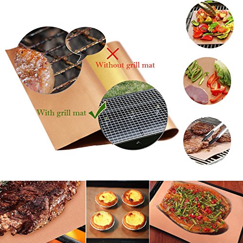 Fly5D Estera para Parrilla de Barbacoa, BBQ Grill 5 Piezas, Reutilizable Estera Antiadherente de Barbacoa Protección Ambiental Resistentes al Calor para Asar Carne Pescado Verduras de Gas carbón