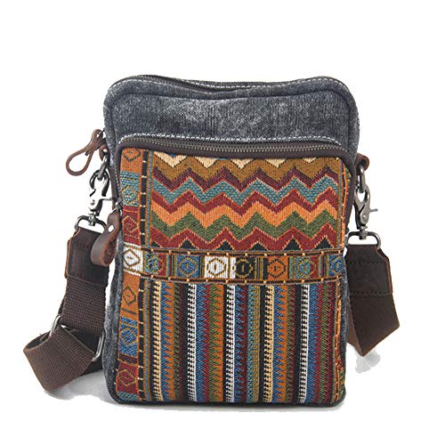 FLYJJ Lona En Diagonal Bolsa Cruzada Bolso De La Universidad Bordado Vestimenta Casual Retro Adecuado para La Escuela Gimnasio Camping Gris Neutro