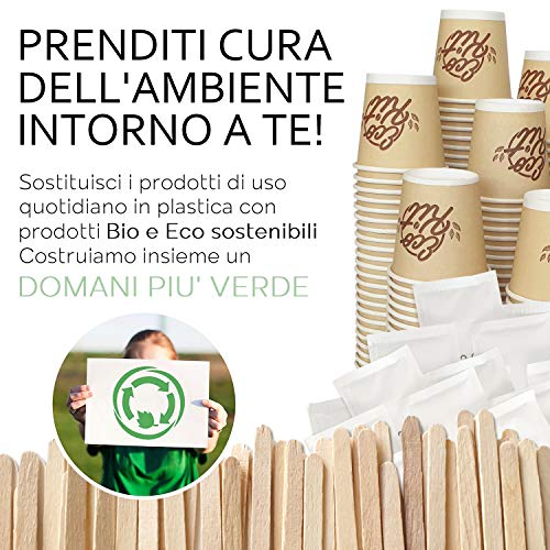FMC Solution Eco - Kit de accesorios de café y té – 150 azúcares en bolsitas, 150 palas de madera, 150 vasos de papel