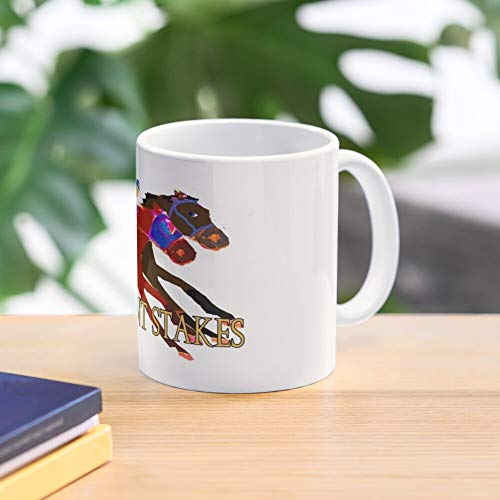 Foliam New Fun Belmont Crown Sports York Thoroughbred Horse Stakes Triple Colorful Racing La Mejor Taza de café de cerámica de mármol Blanco de 11 oz