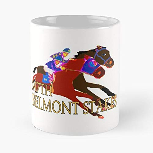 Foliam New Fun Belmont Crown Sports York Thoroughbred Horse Stakes Triple Colorful Racing La Mejor Taza de café de cerámica de mármol Blanco de 11 oz