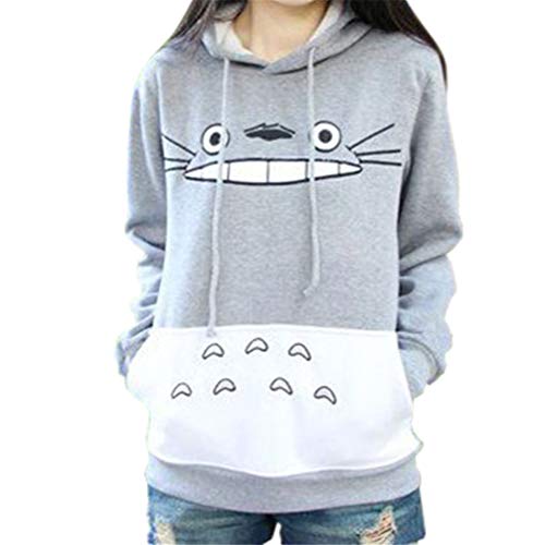 Fortuning's JDS Mujer Totoro Imprimir Manga Larga Encapuchado Pullover Sudadera Escudo Bolsillo