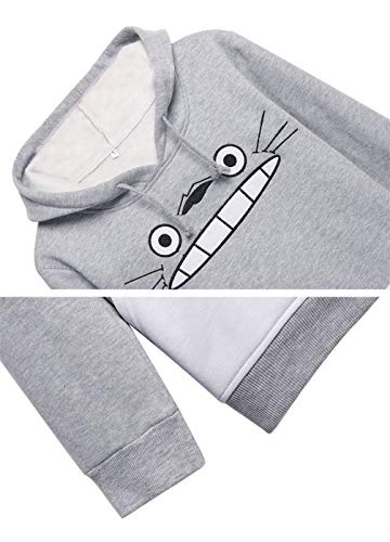 Fortuning's JDS Mujer Totoro Imprimir Manga Larga Encapuchado Pullover Sudadera Escudo Bolsillo