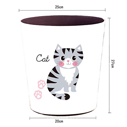 Foxom Papeleras Infantiles 10L Encantador Animal Cuero Papelera,Oficina Cubo de Basura, Niños Habitacion Papelera,25×20×27CM (Gato)