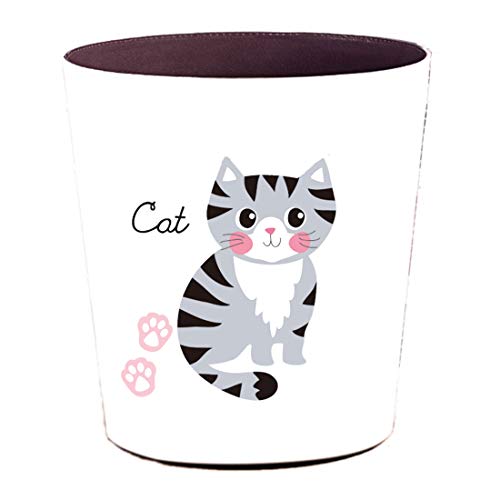 Foxom Papeleras Infantiles 10L Encantador Animal Cuero Papelera,Oficina Cubo de Basura, Niños Habitacion Papelera,25×20×27CM (Gato)
