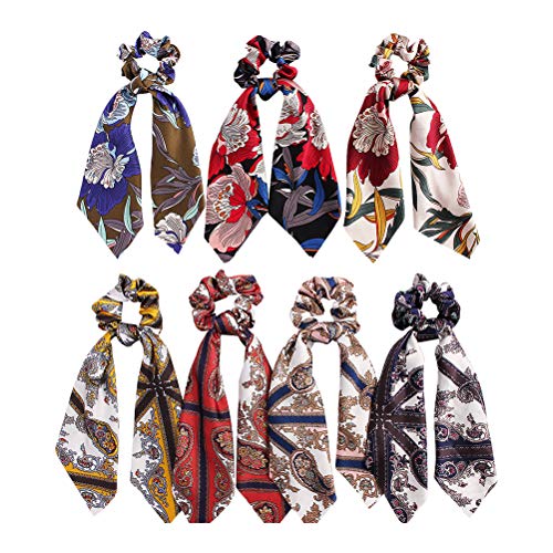 FRCOLOR 7pcs Diademas de impresión de raso Cinta Cinta para el cabello Banda para el cabello desmontable Soportes de cola de caballo Accesorios para el cabello