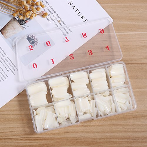 Frcolor False Nail Tips 500pcs Artificial Fake Nails Full Cover Nails 10 Tamaños Con Caja, Con Nail Clippers False Nail Cutter Trimmer Nail Clippings Nail Art Herramientas de manicura