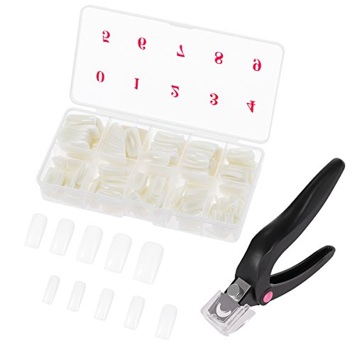 Frcolor False Nail Tips 500pcs Artificial Fake Nails Full Cover Nails 10 Tamaños Con Caja, Con Nail Clippers False Nail Cutter Trimmer Nail Clippings Nail Art Herramientas de manicura