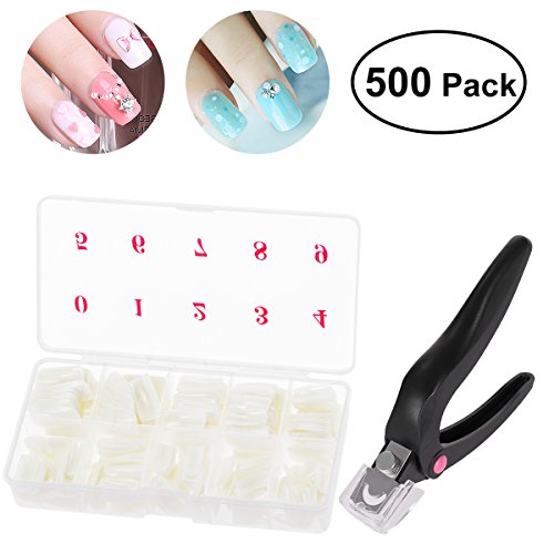 Frcolor False Nail Tips 500pcs Artificial Fake Nails Full Cover Nails 10 Tamaños Con Caja, Con Nail Clippers False Nail Cutter Trimmer Nail Clippings Nail Art Herramientas de manicura