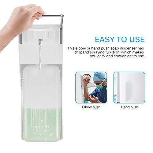 FreeLeben Dispensador De Jabón 1000 Ml Mango De Acero Inoxidable Desinfectante Higiénico Montado Pared Dispensador Codo Prensa Bombas De Jabón Lavador De Manos para Hogar Hotel Hospital