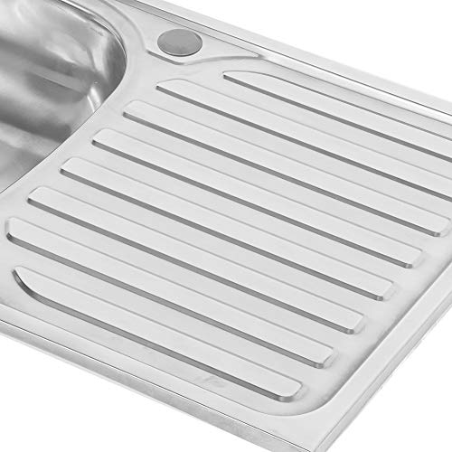 Fregadero de cocina cuadrado con escurridor, fregadero de cocina de acero inoxidable, empotrable para cocina, 76 x 41 x 17 cm