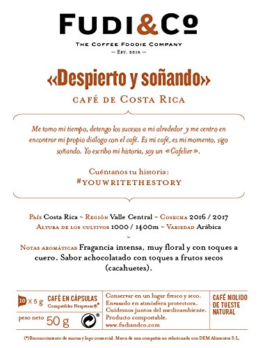 Fudi&Co - DESPIERTO Y SOÑANDO - Café de especialidad de Costa Rica - 4 Paquetes de 10 Cápsulas c/u Compatibles Nespresso ® - 100% Compostable