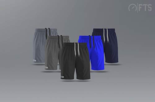 FULL TIME SPORTS FTS-606 2 Paquetes Pantalones Cortos para Correr 100% poliéster - Large, Royal-Gris Melange