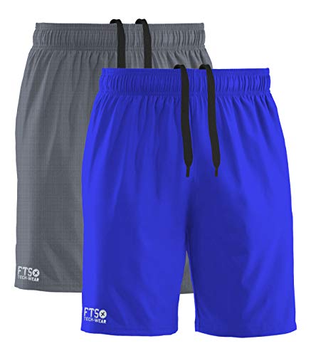 FULL TIME SPORTS FTS-606 2 Paquetes Pantalones Cortos para Correr 100% poliéster - Large, Royal-Gris Melange