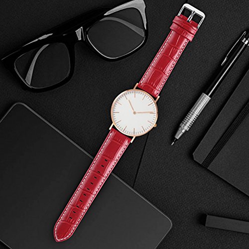 Fullmosa Bambu Piel Correa,7 Colores para Correa/Banda/Pulsera/Strap de Reloj Huawei/Samsung/Recambio/Reemplazo 18mm 20mm 22mm 24mm,Rojo 22mm