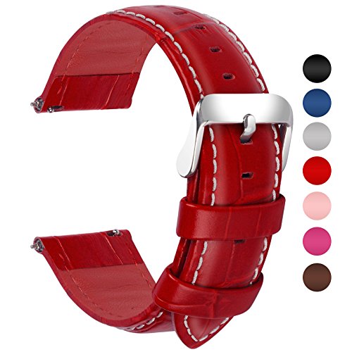 Fullmosa Bambu Piel Correa,7 Colores para Correa/Banda/Pulsera/Strap de Reloj Huawei/Samsung/Recambio/Reemplazo 18mm 20mm 22mm 24mm,Rojo 22mm