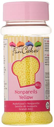 FunCakes Sprinkles Decoraciones NonPareils de Color Amarillo para Decorar Tartas, Cupcakes, Galletas, Helados y otros Dulces, 80g, G42530