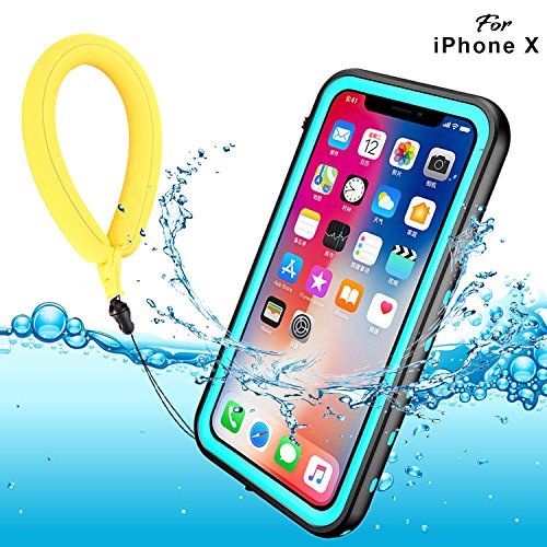 Funda Impermeable iPhone XS iPhone X, IP68 Waterproof Outdoor Delgado Cover a prueba de choques Anti-rasguños Full Body con Protector de Pantalla Impermeable Funda para iPhone XS X(Blue With Strap)
