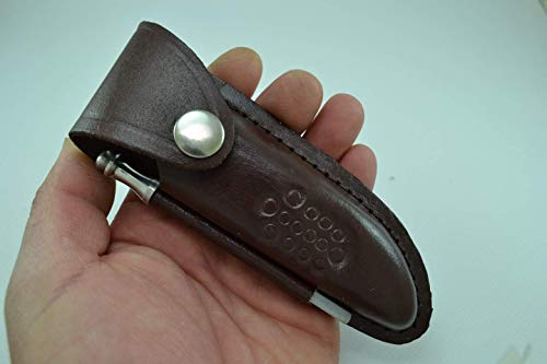 Funda para navaja en cuero marrón con chaira