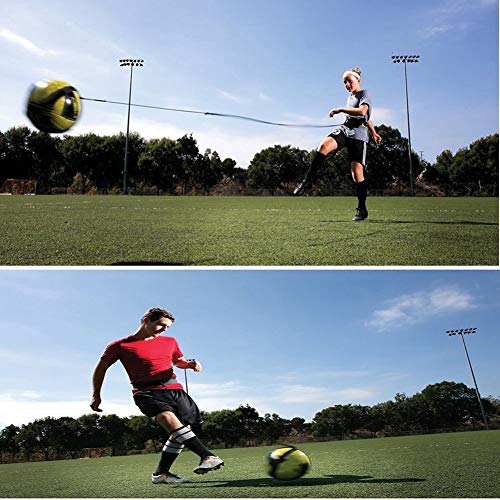 Fútbol Trainer Banda Entrenador de patadas Football Manos libres Práctica en solitario elástica Equipo de entrenamiento de fútbol cinturón ajustable para niños y adultos Se adapta a la bola 3, 4 y 5