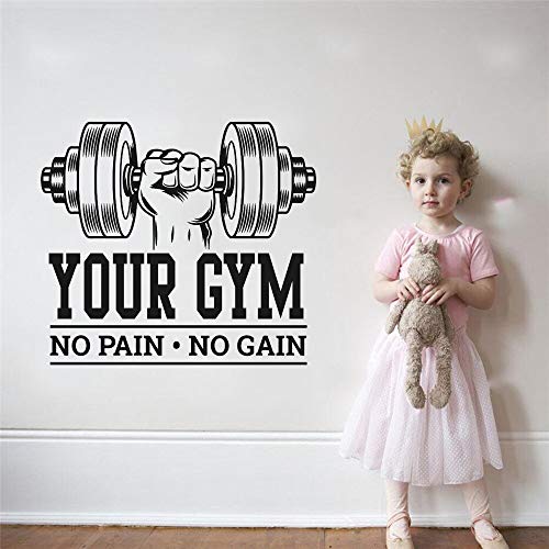 FXBSZ Nombre personalizado fitness culturismo sin dolor sin ganancia pegatinas de pared entrenamiento fitness pegatinas de pared con frases inspiradoras decoración Oro 42x37 cm