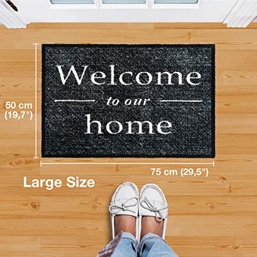 GadHome Welcome Felpudo de Puerta para Interior o Exterior 50x75cm, Gris | Welcome to Our Home Alfombra Antideslizante, Absorbente, Tapete de Puerta