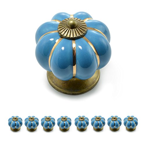 Ganzoo - Tiradores para muebles con corona de porcelana, con adornos dorados, diseño vintage (juego disponible en muchos colores diferentes), Azul