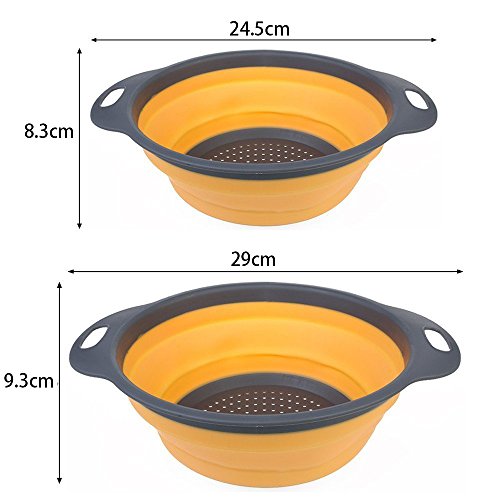 GCBTECH Colador de cocina plegable, 2 piezas de silicona Filtro Pasta verduras fruta Cesta para cocina y camping (Naranja)