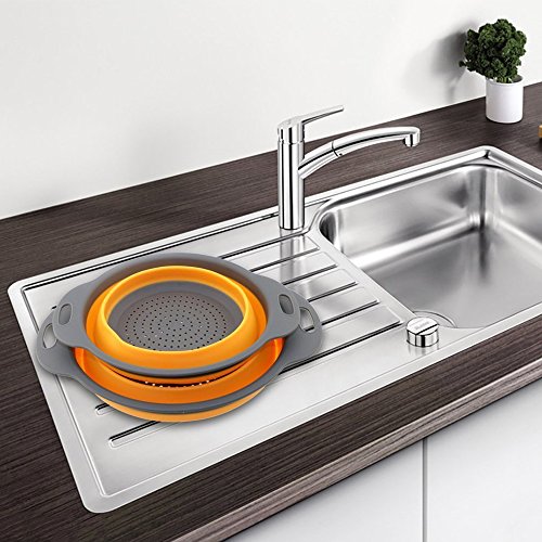 GCBTECH Colador de cocina plegable, 2 piezas de silicona Filtro Pasta verduras fruta Cesta para cocina y camping (Naranja)