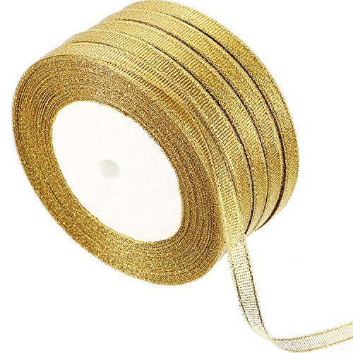 Gejoy 5 Rollos 0,24 Pulgada Cinta Brillante Cinta Metálica para Artesanos Embalaje de Regalo Decoración Manualidades (Cintas Doradas)