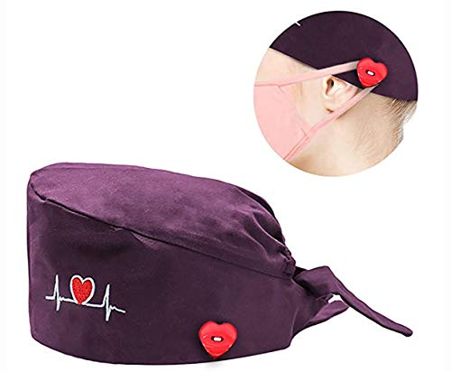 GEMVIE Gorro Quirúrgico Algodón Unisex Estampado con Corazón Reutilizable Ajustable Gorro de Trabajo,Color 6