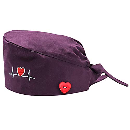 GEMVIE Gorro Quirúrgico Algodón Unisex Estampado con Corazón Reutilizable Ajustable Gorro de Trabajo,Color 6