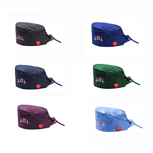 GEMVIE Gorro Quirúrgico Algodón Unisex Estampado con Corazón Reutilizable Ajustable Gorro de Trabajo,Color 6