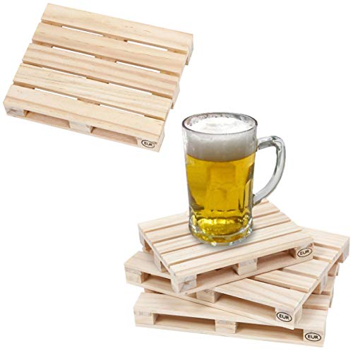 GERILEO Posavasos Europallet - Juego de 6-8-10 Palet en miniaturas de Madera Apto para Bares, hogar y Oficina. (6)