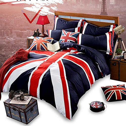 GFYL Juego de Funda nórdica navideña Algodón Arroz Bandera Bandera Viento Europeo y Americano Decorativo Azul Marino Rojo Union Jack Juego de Cama Impreso,G,220 * 240cm(87 * 95inch)