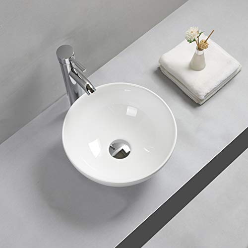 Gimify Lavabo sobre Encimera Lavabo Baño Redondo, Cerámica Blanca