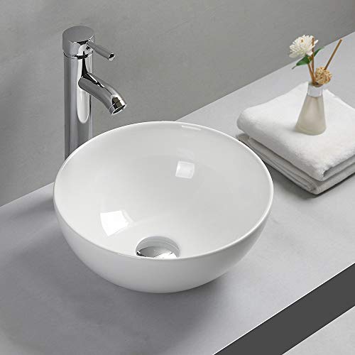 Gimify Lavabo sobre Encimera Lavabo Baño Redondo, Cerámica Blanca