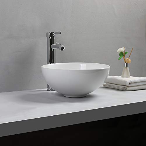 Gimify Lavabo sobre Encimera Lavabo Baño Redondo, Cerámica Blanca